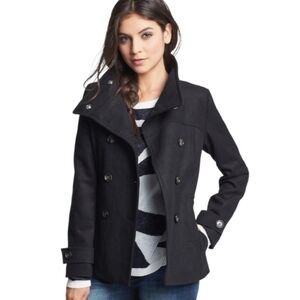 Thread & Supply Double Breasted Fitted Peacoat Charcoal Gray Wool Blend Sz L